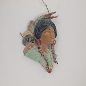 Vintage Pot Metal Native American Woman w/Child Wall Decor